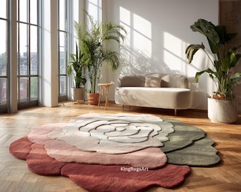 Hand-Tufted Wool Rose Rug | Abstract Floral Carpet