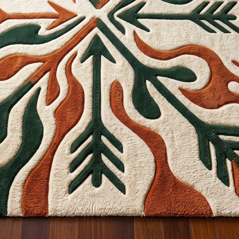 Ivory Terracotta & Green New Zealand Wool Rug | Hand-tufted Abstract ...