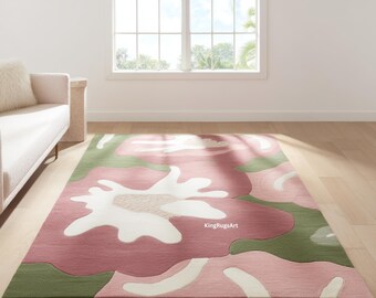 Abstract Floral Area Rug | Hand Tufted Wool Flower Rug | Modern Botanical Living Room Carpet