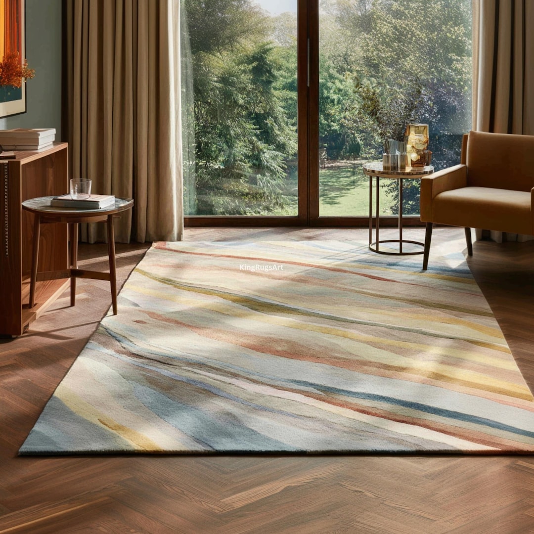 Hand Tufted Wool Rug | Modern Abstract Pastel Area Carpet - Etsy