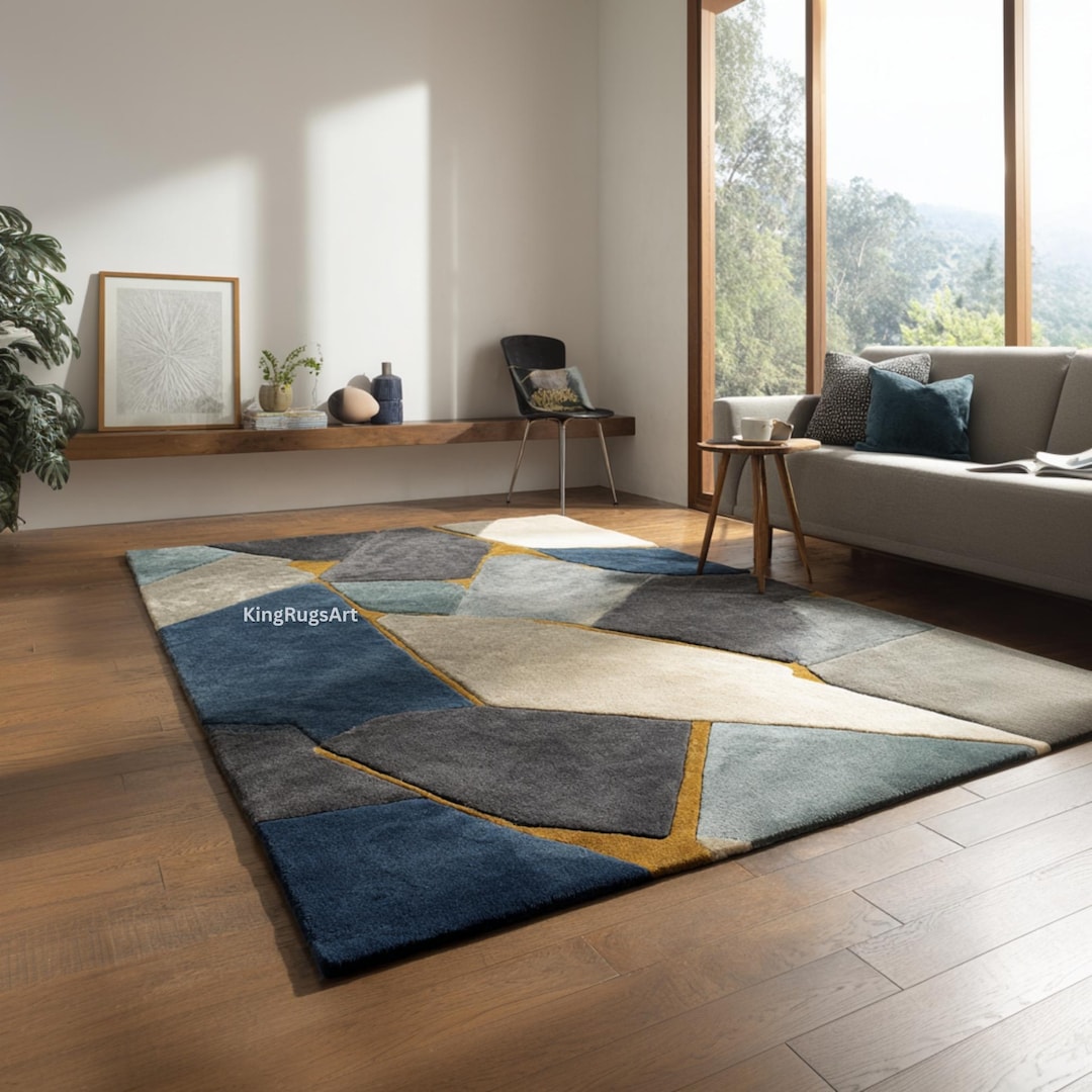 Hand-tufted Geometric Wool Rug | Modern Abstract Area Carpet - Etsy