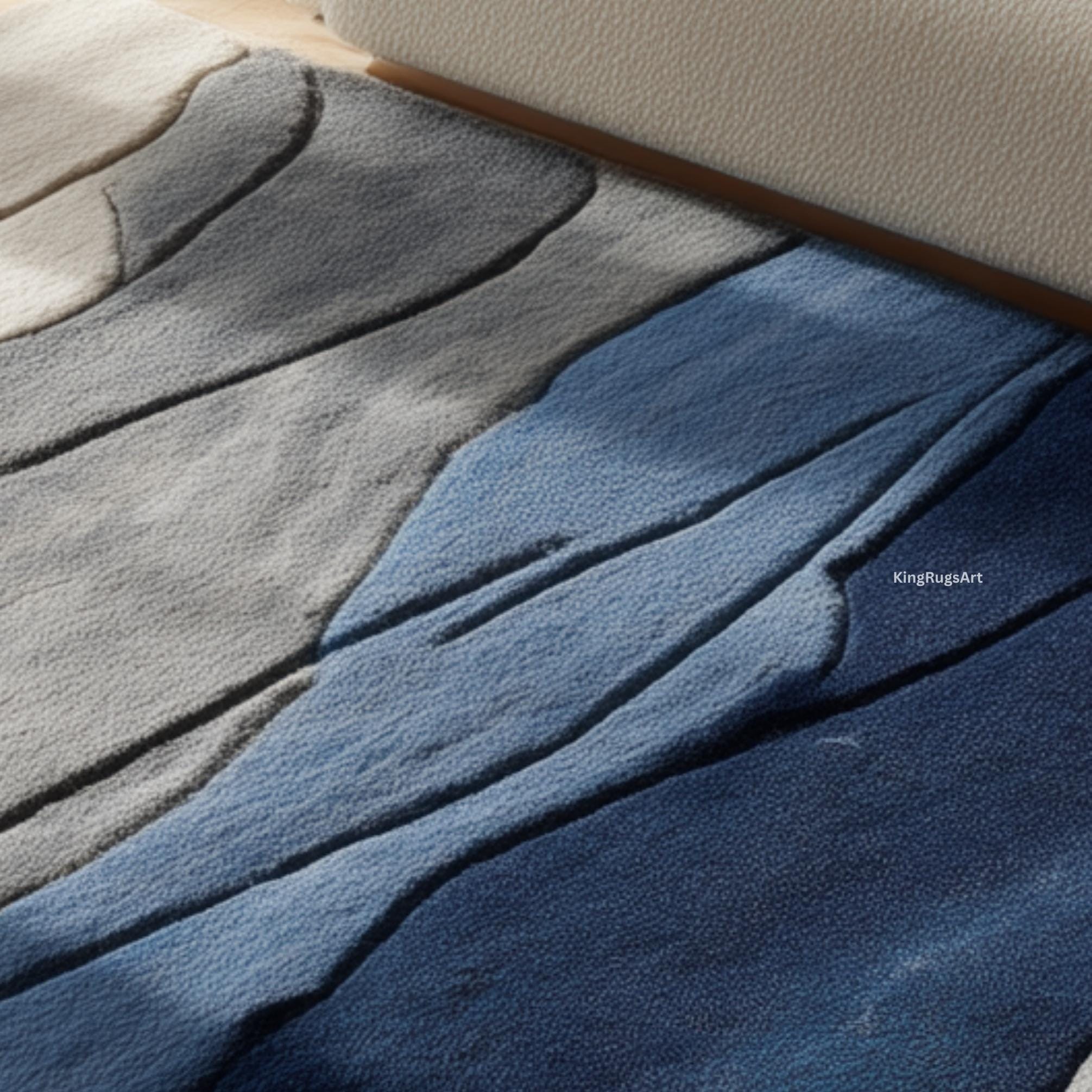 Hand-tufted Wool Rug, Modern Abstract Blue Grey Carpet - Etsy