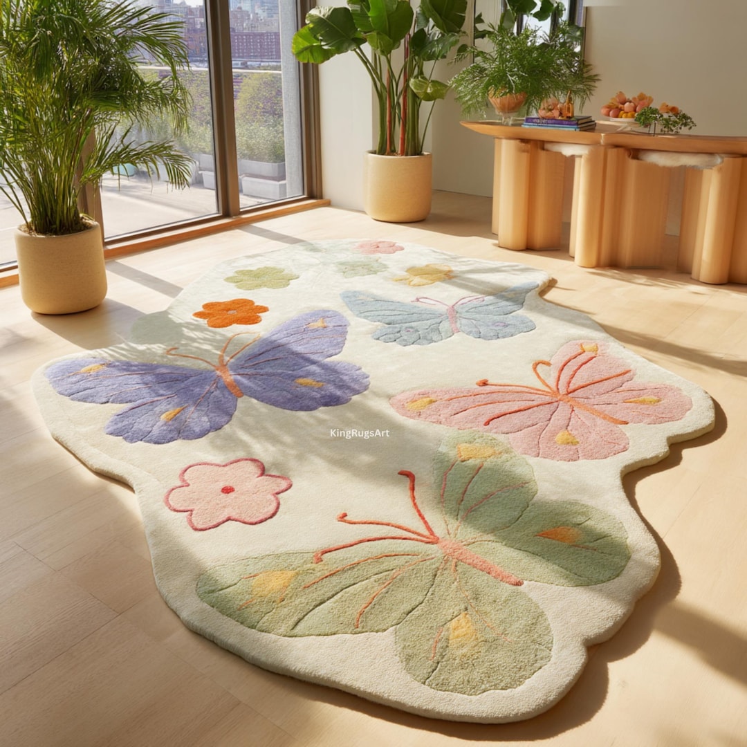Hand Tufted Wool Butterfly Rug, Irregular Kids Room Nursery Carpet - Etsy