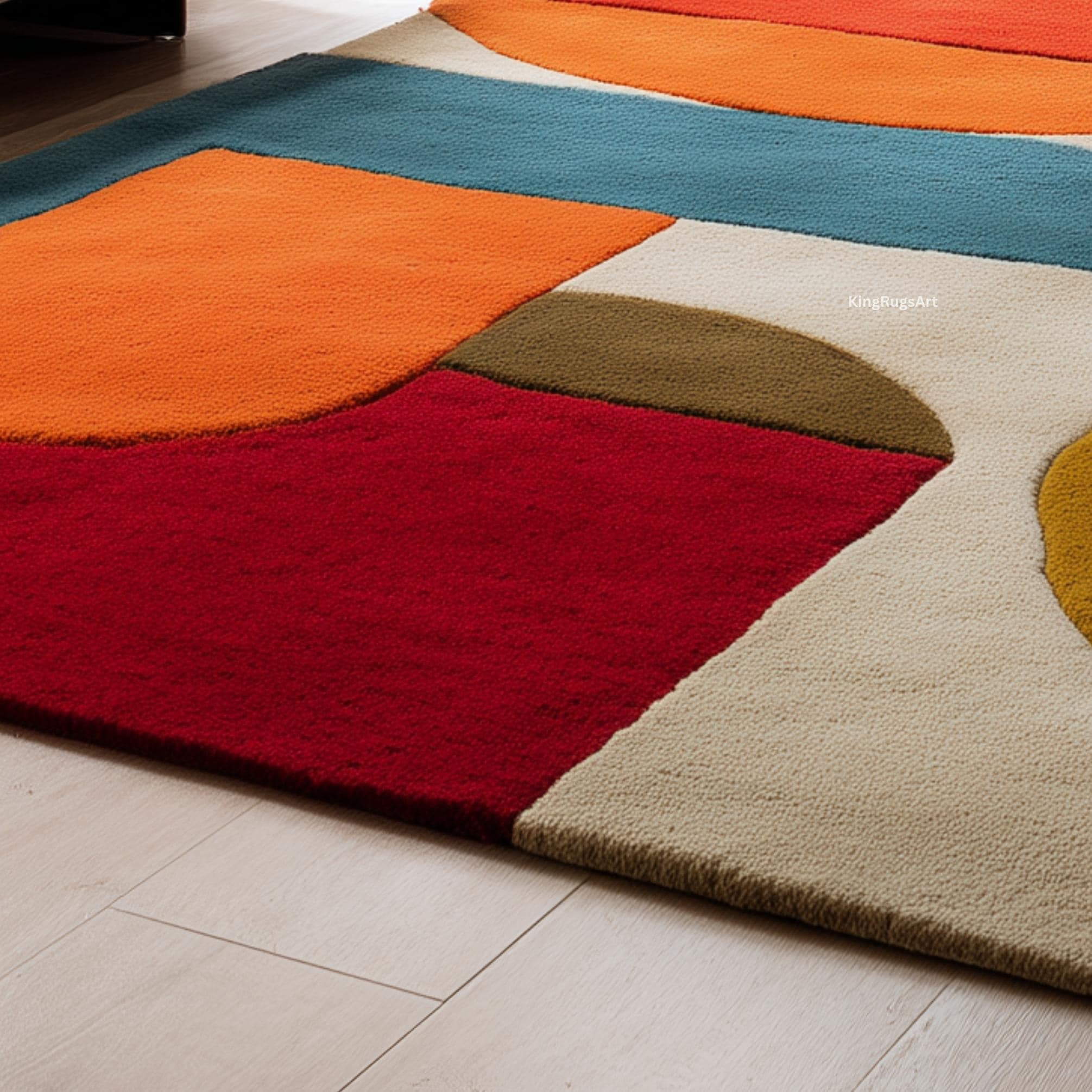 Colorful Rug Design Colorful Abstract Wool Area Rug – Bold Mid-century Geometric Design ...