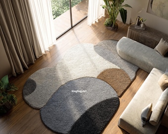 Hand Tufted Wool Area Rug | Irregular Abstract Organic Shape