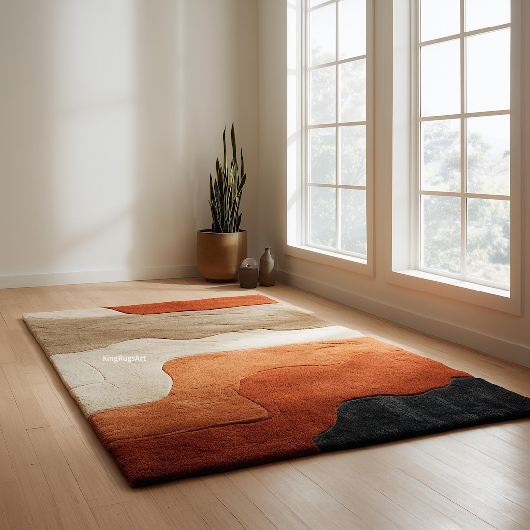 Modern Abstract Earth Tone Wool Rug – Hand-tufted Landscape Design in ...