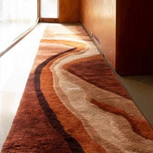 Petit tapis en laine capitonné à la main, vague de terre abstraite, tapis de couloir moderne