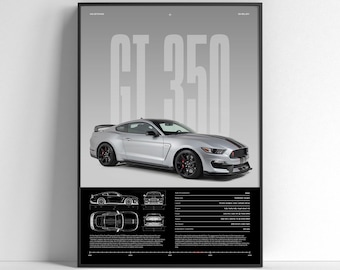 Plakat z Fordem Mustangiem Shelby GT350 | Amerykański muscle car | Grafika ścienna | Klasyczny samochód sportowy | Prezent dla miłośnika motoryzacji | Plakat z nadrukiem samochodu