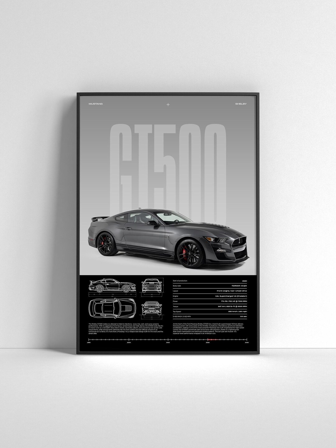 Ford Mustang Shelby GT500 Poster | American Muscle Car Wall Art ...