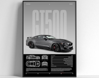 Ford Mustang Shelby GT500 Poster | American Muscle Car Wall Art | Classic Sports Car Print | Gift for Car Enthusiast | Car Print Car Poster