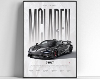 Mclaren 765LT Poster | Sports Car Wall Art Print | Modern Automotive Poster | Gift for Car Enthusiast | Car Print | Car Poster