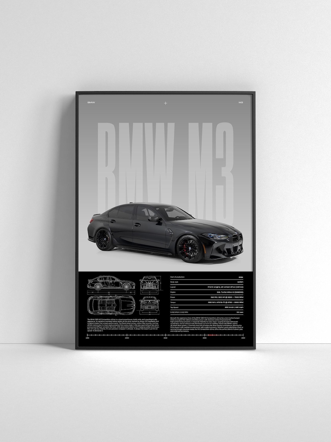 BMW M3 G80 Competition Poster | Luxury Sports Sedan Wall Art | Modern ...