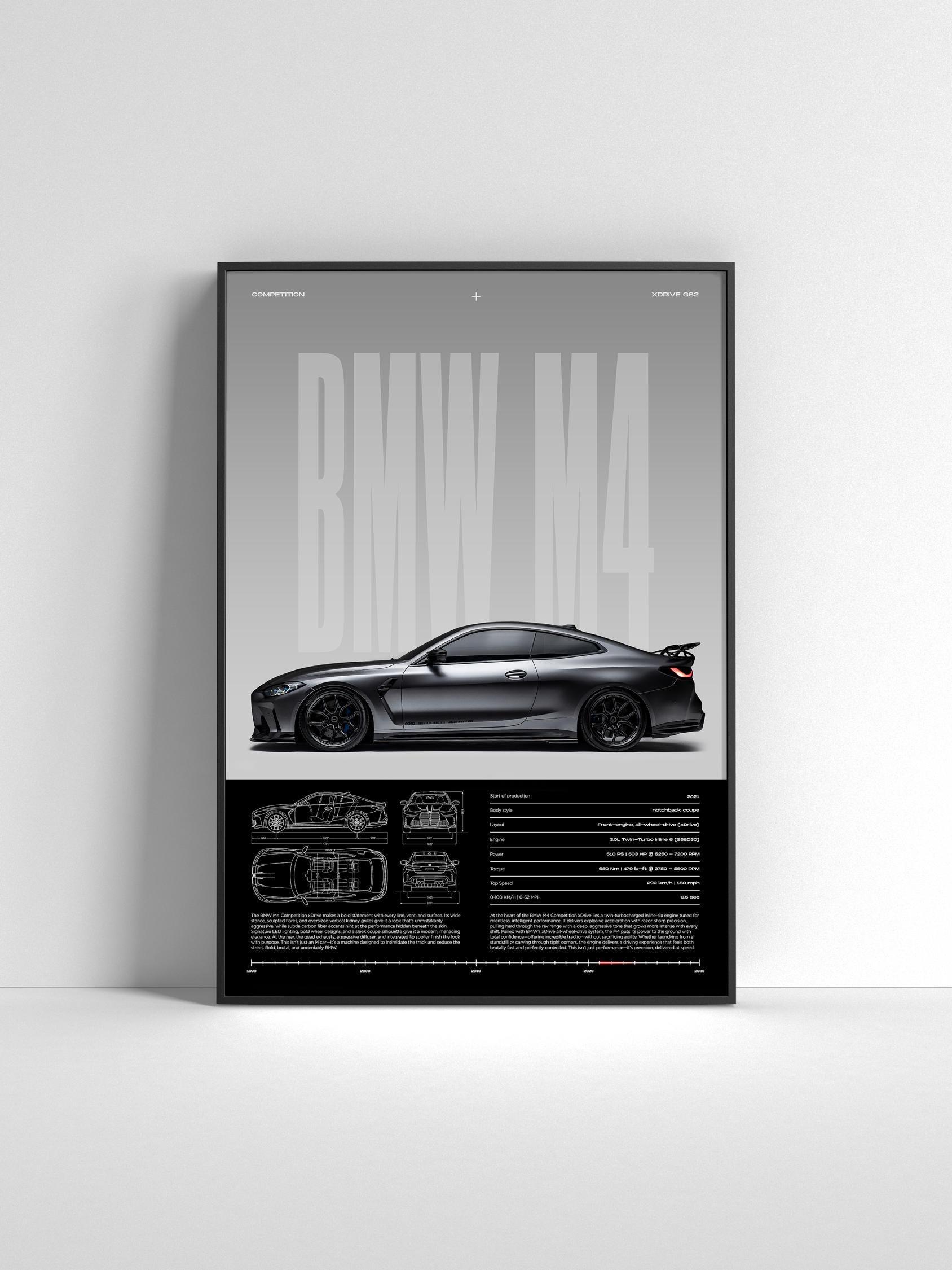 BMW M4 Competition Poster | Sports Car Wall Art Print | Modern 