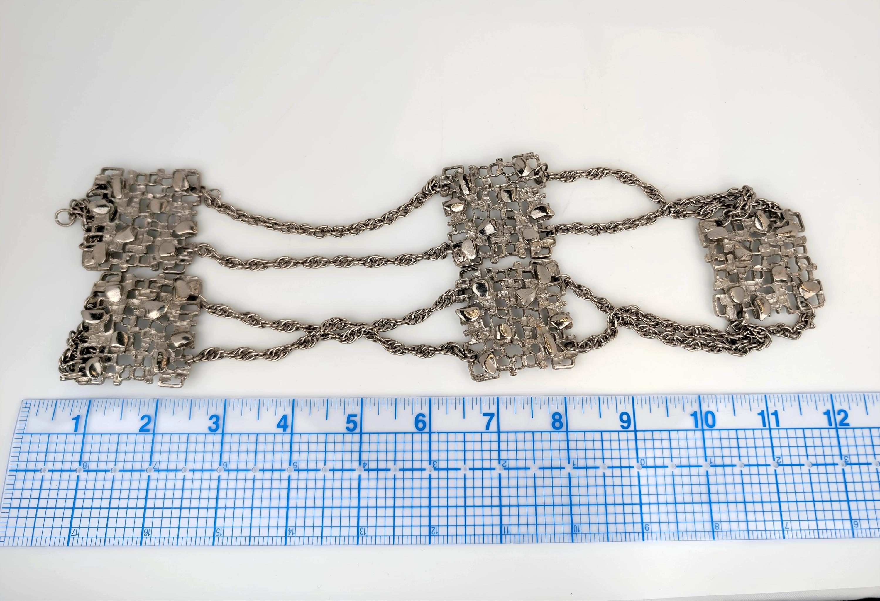 Celebrity NY Silver Tone Chain Belt Brutalist Panels 29 
