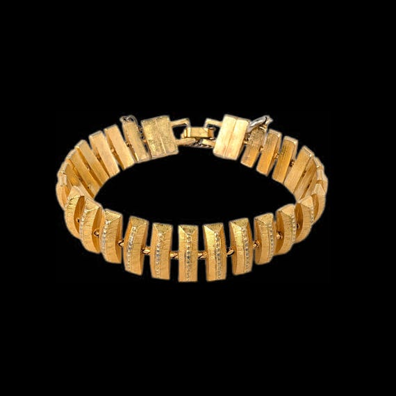 Vintage Gold Tone Rectangular Panel Link Bracelet - image 1