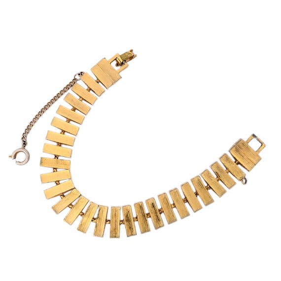 Vintage Gold Tone Rectangular Panel Link Bracelet - image 6
