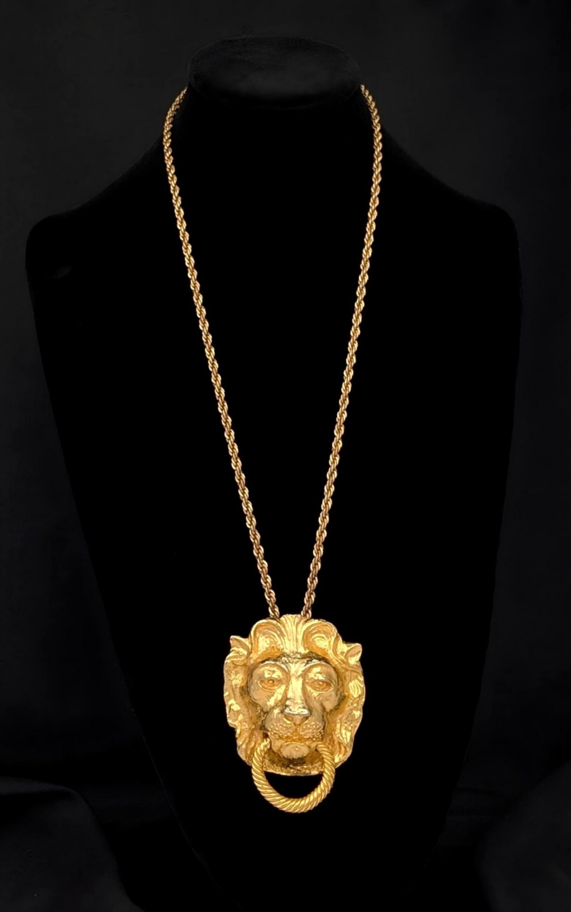 Vintage Mimi Di N Lion Necklace - 1974 Signed - Bold Gold Door