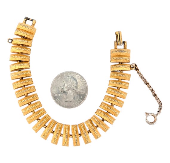 Vintage Gold Tone Rectangular Panel Link Bracelet - image 9
