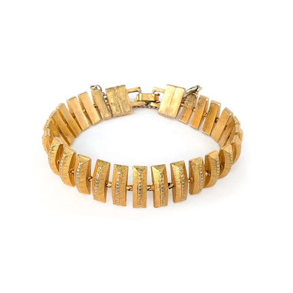 Vintage Gold Tone Rectangular Panel Link Bracelet - image 5