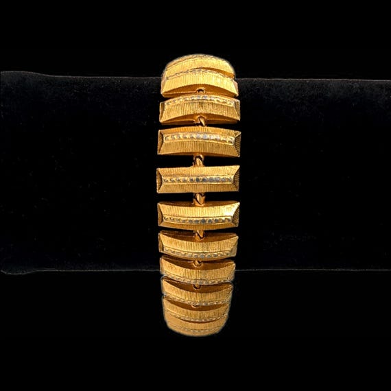 Vintage Gold Tone Rectangular Panel Link Bracelet - image 2