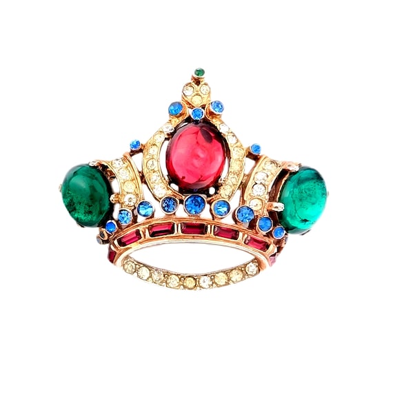 Vintage Corocraft Sterling Crown Brooch Adolph Katz 1944 Gold Vermeil Book Piece