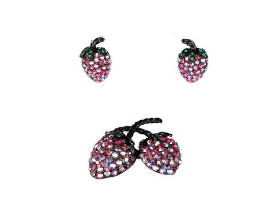 Weiss Strawberry Red Ruby Aurora Borealis AB Broo… - image 1