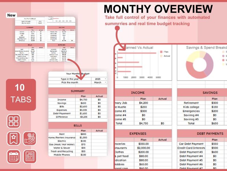 Monthly Budget Spreadsheet, Blush Pink Palette, Simple Annual Budget ...