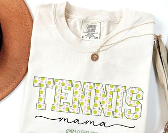 Custom Tennis Mom Shirt, Personalized Tennis Sweatshirt, Comfort Colors Tennis Pattern Shirt, Custom Tennis Name, Tennis Aunt Gift