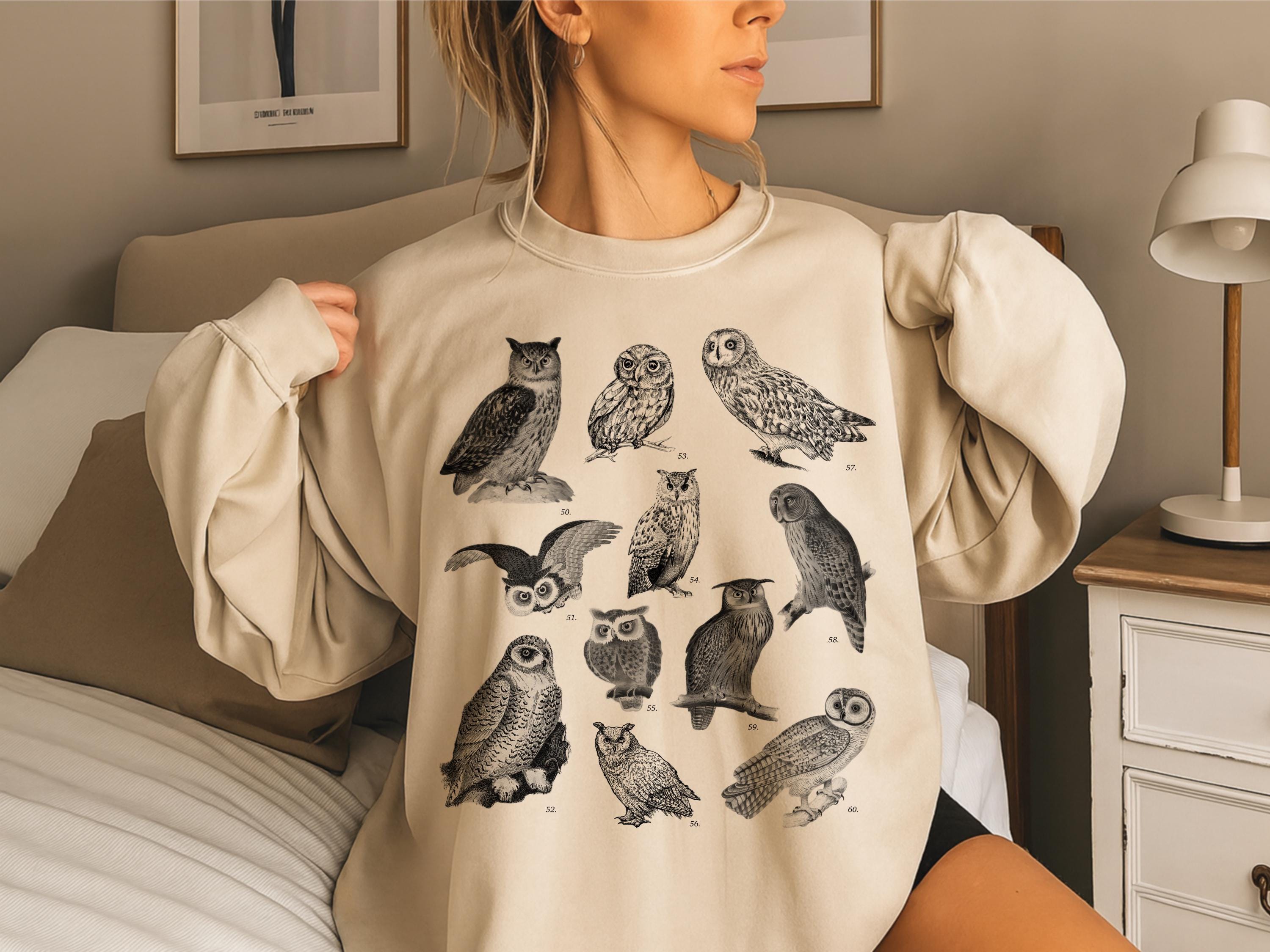 Vintage Owl Sweatshirt, Cottagecore Graphic Tee, Retro Birdwatching Sweatshirt, Nature Wildlife Top,