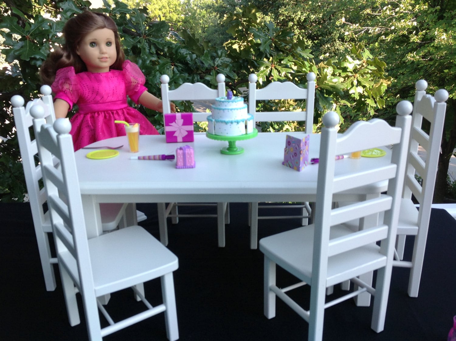 American Girl Doll white table and 6 chair set. Etsy