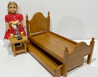 Doll bed dark oak stain for 18-inch dolls such as AG. Shipping is included in the price.