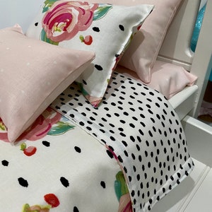 Doll furniture, 18-inch Doll furniture: a white bed with pink and white bedding. Shipping is included in the price. image 2