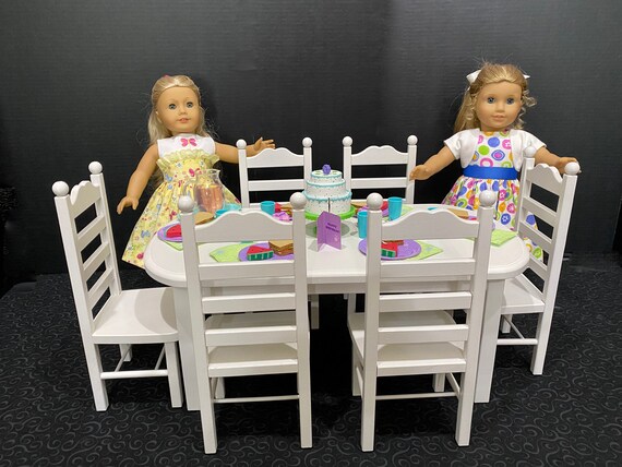 American Girl Doll White Table And 6, American Girl Doll Dining Room Set