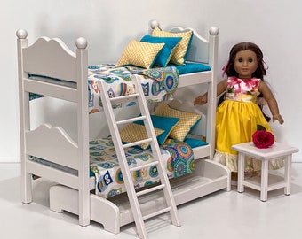 18-in white bed with aqua and yellow OWL bedding. Shipping is included in the price.