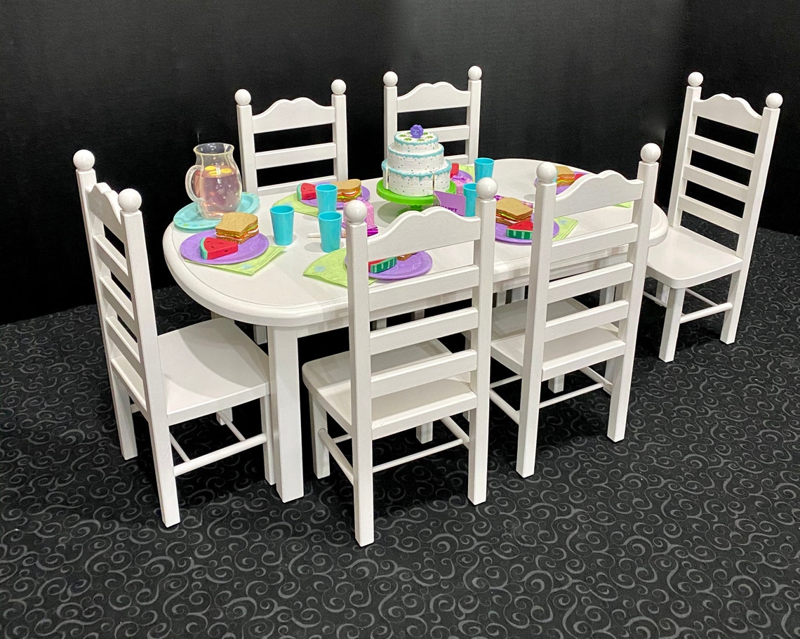American Girl Doll white table and 6 chair set. Best seller. Etsy