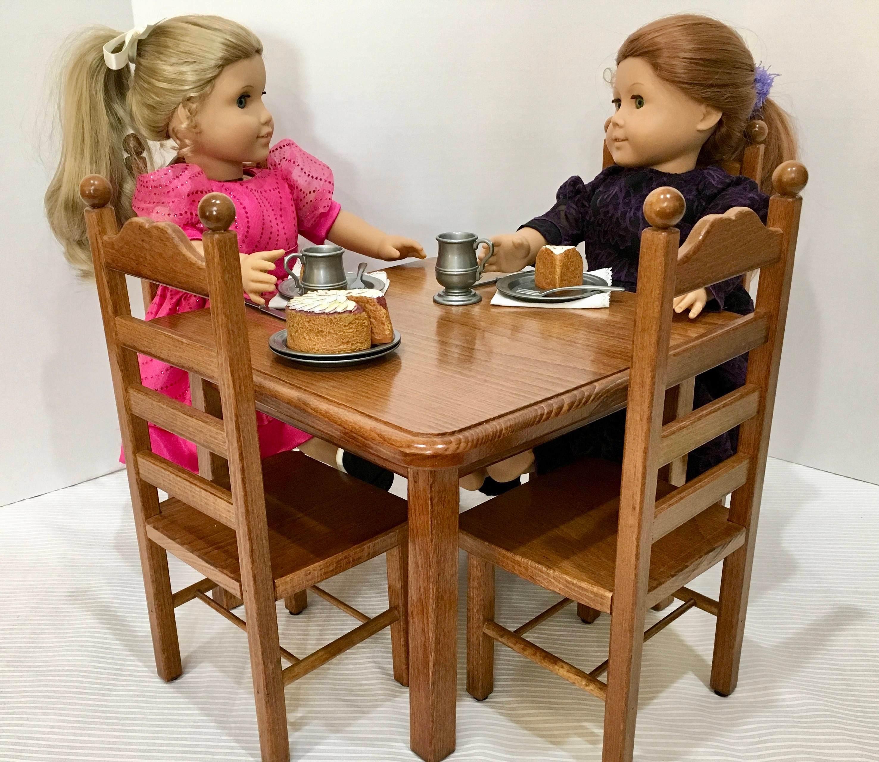 American Girl Doll Square Wood Table And 4 Chair Set For 18 Etsy