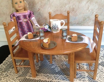 Stained 18" doll Furniture, oval doll table, and 4 chair set for 18 inch dolls. Shipping is included in the price.