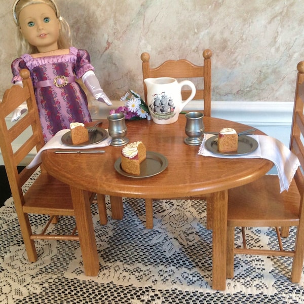 Stained 18" doll Furniture, oval doll table, and 4 chair set for 18 inch dolls. Shipping is included in the price.