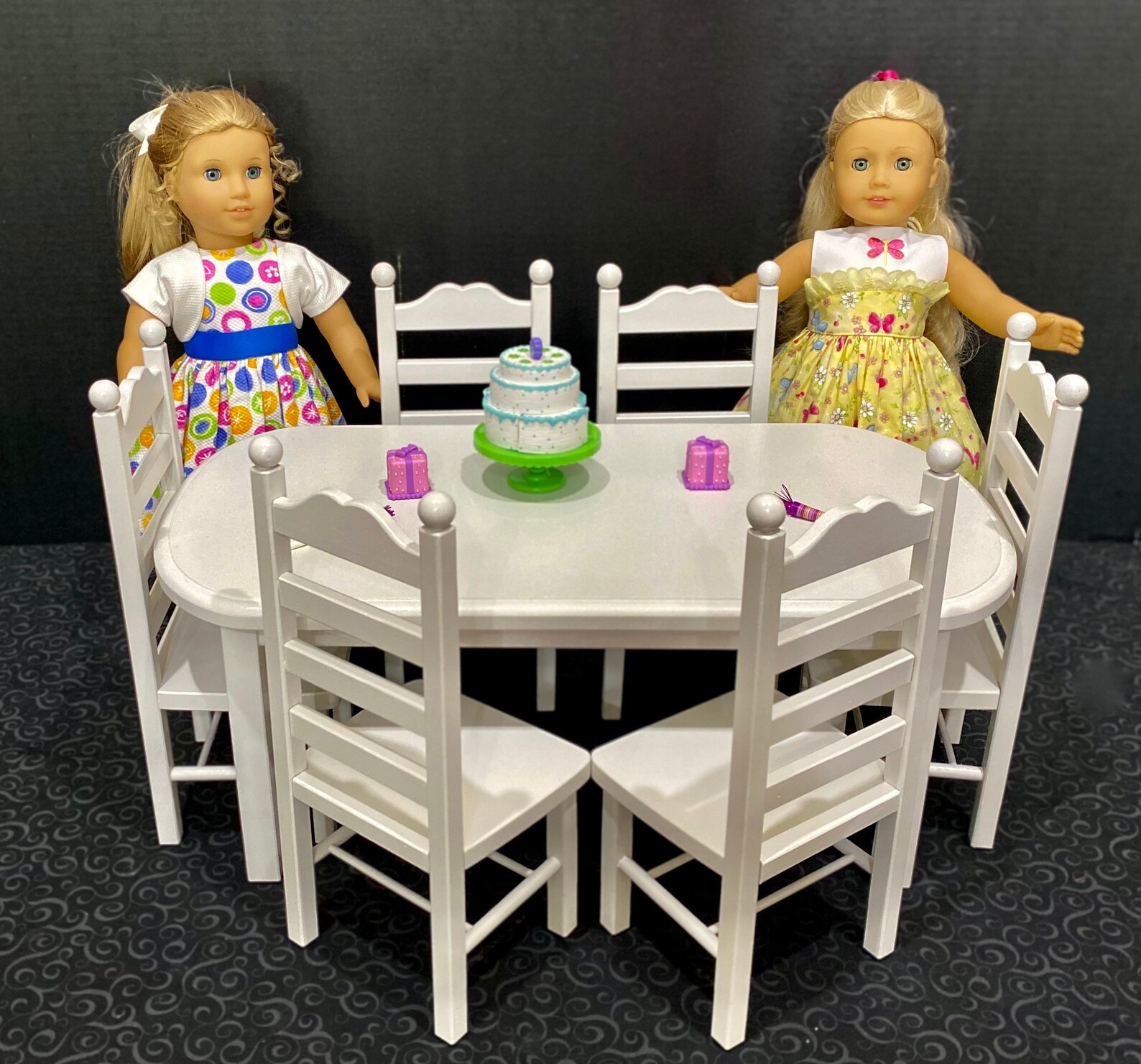 American Girl Doll white table and 6 chair set. Best seller. Etsy