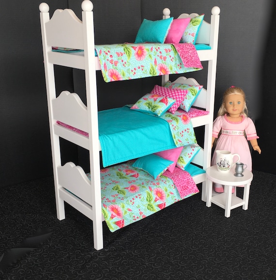 American Girl Doll Furniture Triple Bunk Bed With Hibiscus Bedding For 18 In Dolls