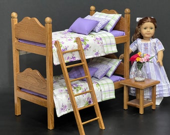 Doll bunk beds for 18-in dolls with Purple and Green bedding.  Shipping is included in the price.
