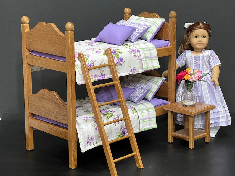 Doll bunk beds for 18-in dolls with Purple and Green bedding. Shipping is included in the price. image 1