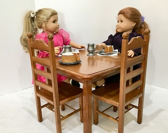 The stained square doll table and four chairs set. Bestseller for years. Shipping is included in the price.