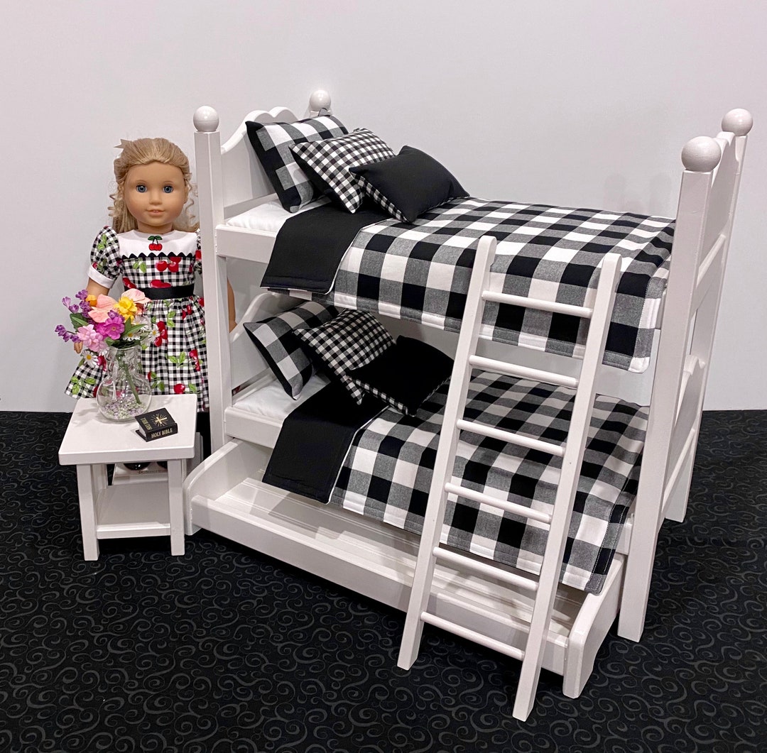 Doll Bunk Beds for 18 in Dolls With Black and White Bedding. Shipping