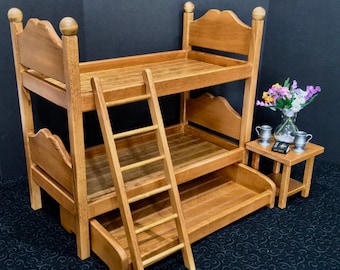 Doll oak-stained bunk bed for an 18-inch doll with free shipping.