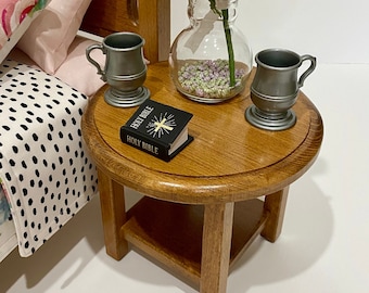 Doll Furniture, oak stained, round nightstand for an 18-in doll. Shipping is included in the price.