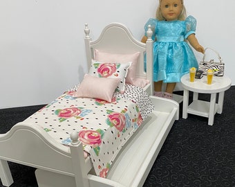 Doll furniture, 18-inch Doll furniture: a white bed with pink and white bedding. Shipping is included in the price.