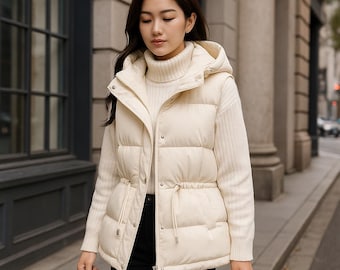 Hooded Puffer Vest: Women's Korean Style Cotton Down Sleeveless Jacket