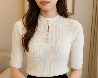 Style Knit Short Sleeve Sweater | Casual Slim Pullover Top for Women