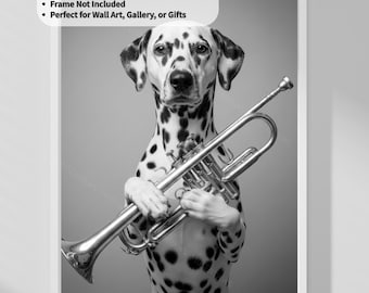 Dalmatian with Trumpet Wall Art | Black & White Digital Download | Dog Poster | Nordic Home Decor | Music Dogs Collection | Instant Download